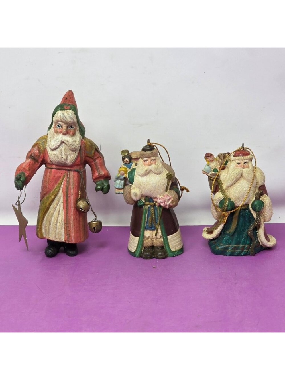 Vintage 1980s Hand-Painted House Of Hatten Santa Figurines/Ornaments Set Of 3